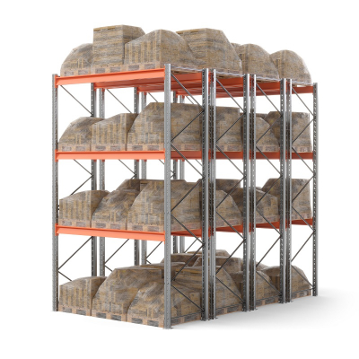 Стеллаж двойной глубины 4500х2700х1100 мм. Уровни хранения: пол+3 (3000 кг на ярус) HV Market