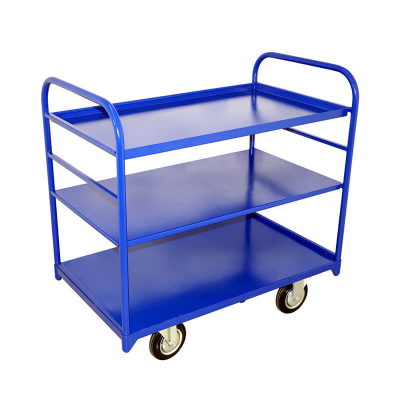 Тележка платформенная трехъярусная ТЯ 1 полки с бортами (500х800) 160 черная резина все поворотные HV Market